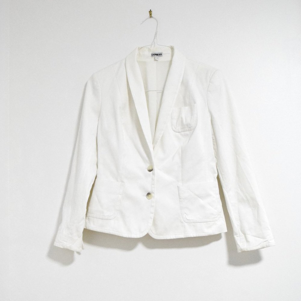 EXPRESS Classic Crisp White V-neck Lapel Blazer | Size 4